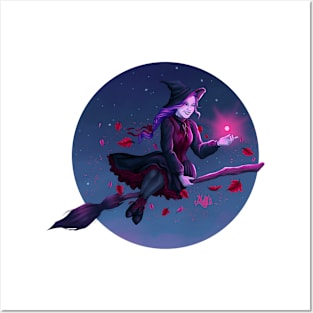 Purple Witch in the Nightsky Posters and Art